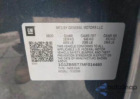 2021 Chevrolet Malibu Fwd Ls z USA, uszkodzony, nr VIN 1G1ZB5ST7MF014480